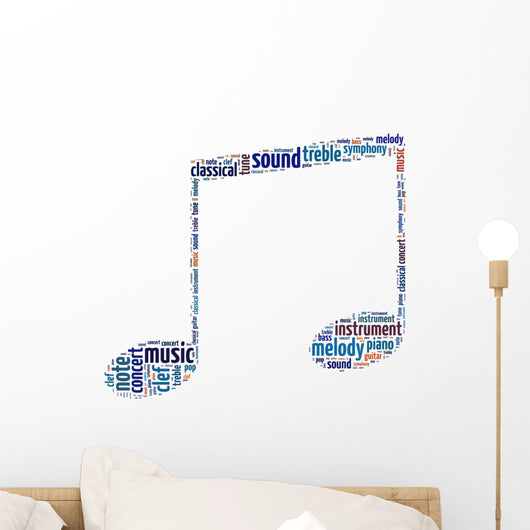 Blue Eighth Note Music Symbol Word Art Wall Decal