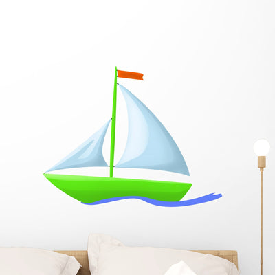 Illustration Green Floating Boat Wall Decal shown on a wall