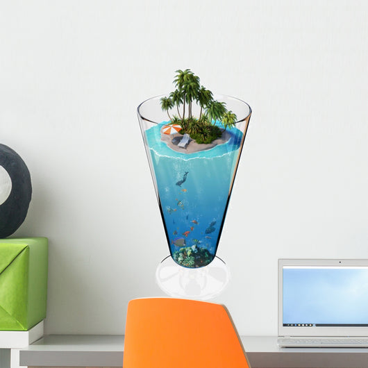 Tropical Island Glass Wall Decal