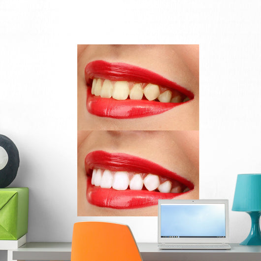 Women Smile with Teeth - Red Lipstick Wall Decal
