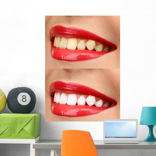 Women Smile with Teeth - Red Lipstick Wall Decal