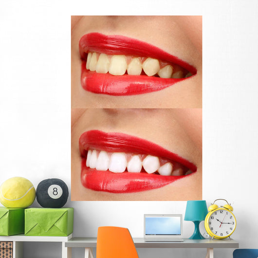 Women Smile with Teeth - Red Lipstick Wall Decal