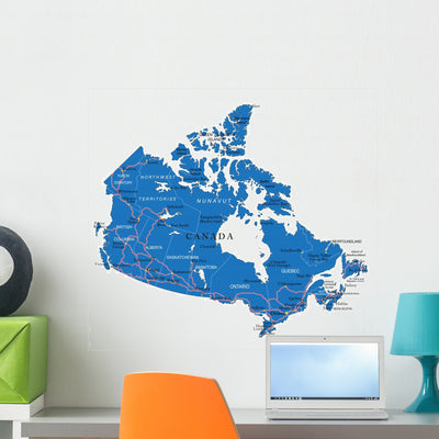 Political Map Canada Wall Decal shown on a wall
