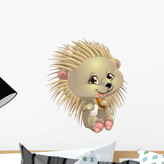 Cartoon Hedgehog with Mushroom Wall Decal
