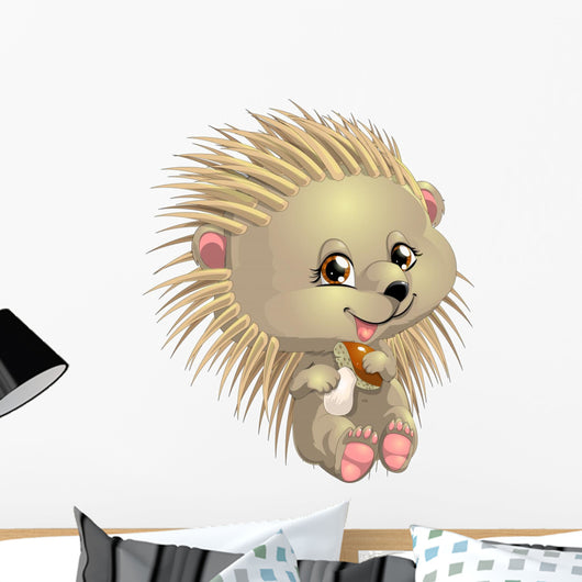 Cartoon Hedgehog with Mushroom Wall Decal