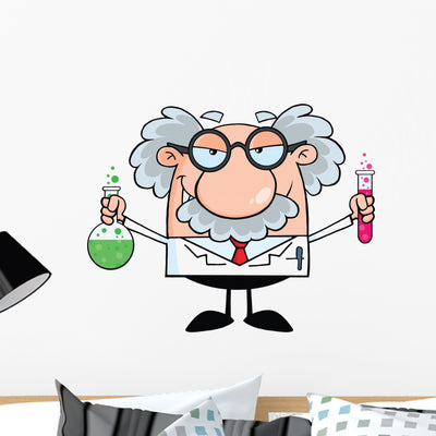 Experimenting Mad Scientist Wall Decal shown on a wall