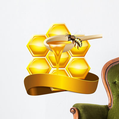 Honeycomb and Honey Jar Wall Decal shown on a wall