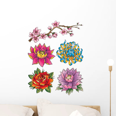 Tattoo Flower Set Wall Decal shown on a wall