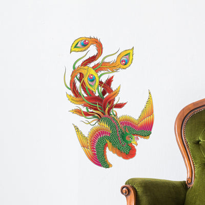 Japanese Style Phoenix Wall Decal shown on a wall