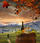 White Wine with Barrel and Hillside Landscape Wall Decal