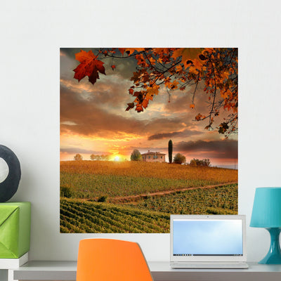 Vine Landscape and House Chianti Italy Wall Decal shown on a wall