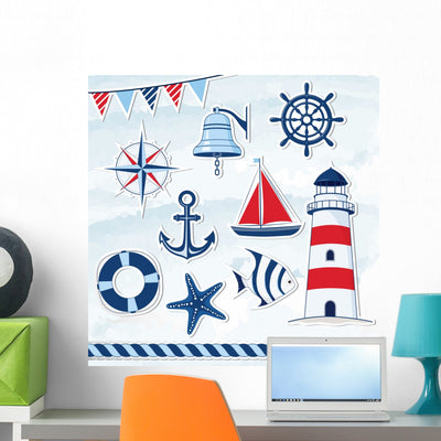 Nautical Design Elements Wall Decal shown on a wall
