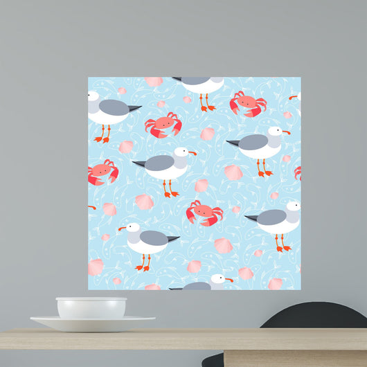 Seamless Crab, Sea Gull, & Shells Wall Decal