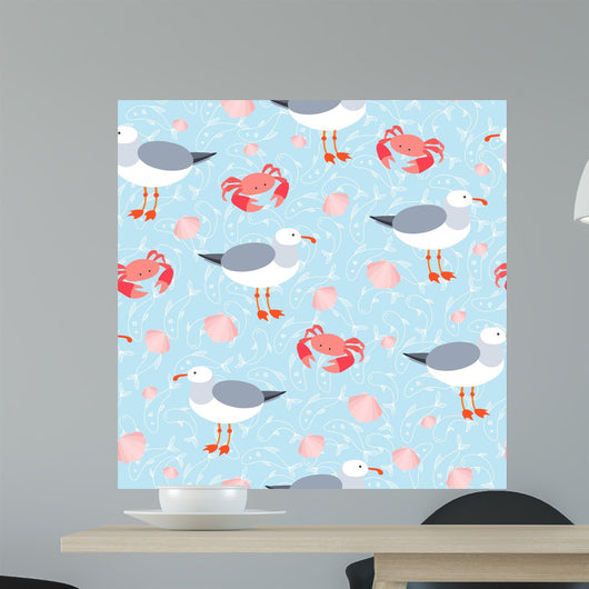 Seamless Crab, Sea Gull, & Shells Wall Decal