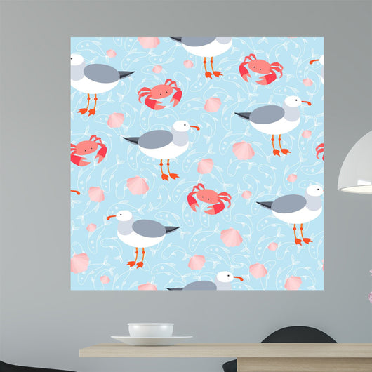 Seamless Crab, Sea Gull, & Shells Wall Decal