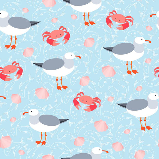 Seamless Crab, Sea Gull, & Shells Wall Decal