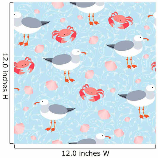 Seamless Crab, Sea Gull, & Shells Wall Decal