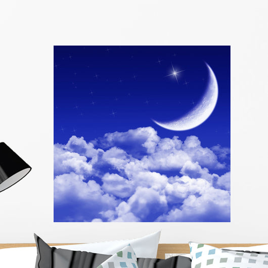 New Moon and Stars Wall Decal