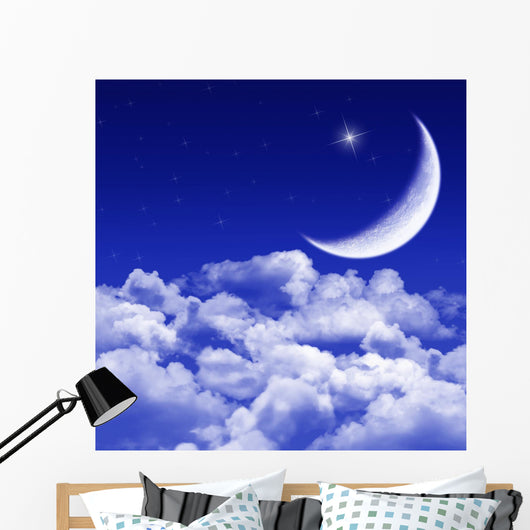 New Moon and Stars Wall Decal
