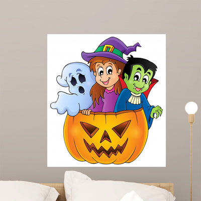 Halloween Characters Wall Decal shown on a wall