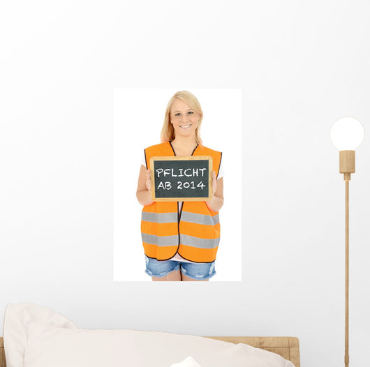 Frau Warnweste Mit Schild Wall Decal
