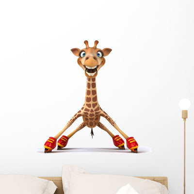 CG Giraffe Skating Towards You Wall Decal shown on a wall