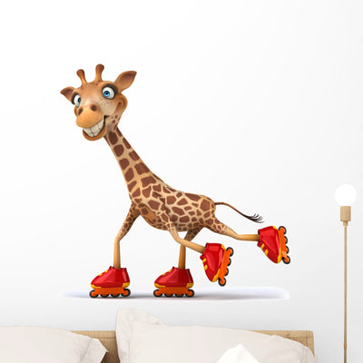 CG Giraffe Roller Skating Wall Decal shown on a wall