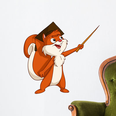 Cartoon Squirrel Graduate Wall Decal shown on a wall