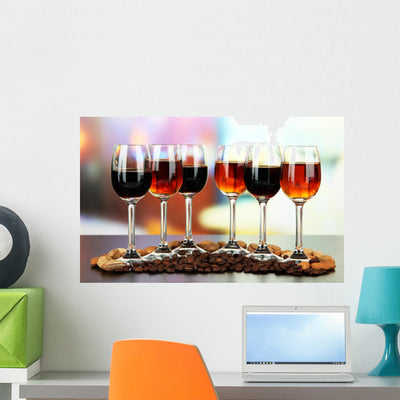 6 Liquor Glasses with Almonds Wall Decal shown on a wall