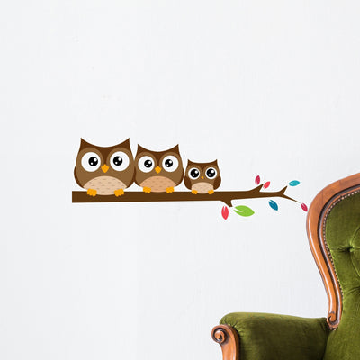 Owls Family Sat Tree Wall Decal shown on a wall
