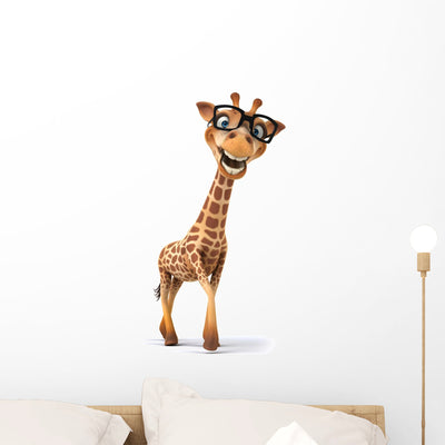 CG Giraffe Wearing Glasses Wall Decal shown on a wall