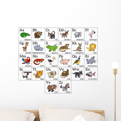 Cartoon Animal Alphabet Chart Wall Decal shown on a wall
