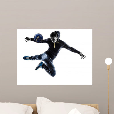 Young Man Soccer Freestyler Wall Decal shown on a wall