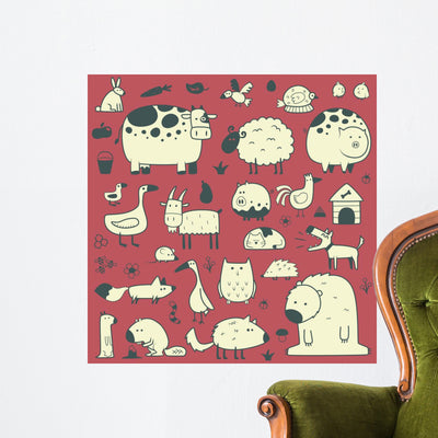 Domestic and Forest Animals Wall Decal shown on a wall