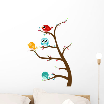 Birds Sitting Tree Wall Decal shown on a wall