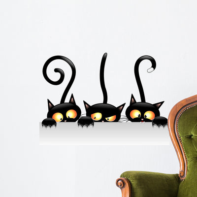 Funny Cats Cartoon with Wall Decal shown on a wall