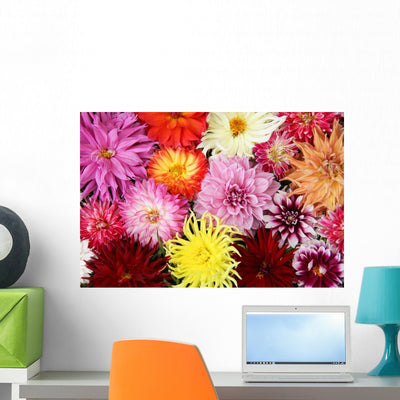 Dahlia Bouquet Wall Decal shown on a wall