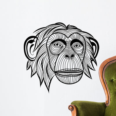 Monkey Chimpanzee Head Wall Decal shown on a wall