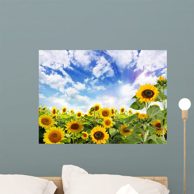 Sommer Sonnenblumen Mit Blauem Wall Decal shown on a wall