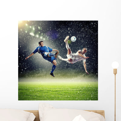 Two Football Players Striking Wall Decal shown on a wall