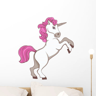 White Unicorn with Pink Wall Decal shown on a wall