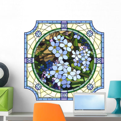 Blue Forget-me-not Flower Wall Decal shown on a wall