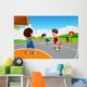 Kids Playing Basketball Playground Wall Decal