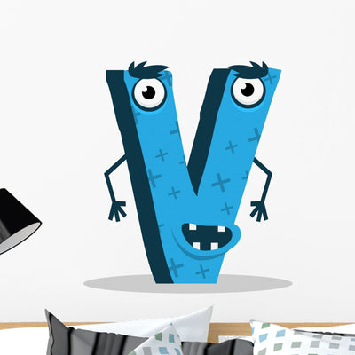 Letter V Monster Wall Decal shown on a wall