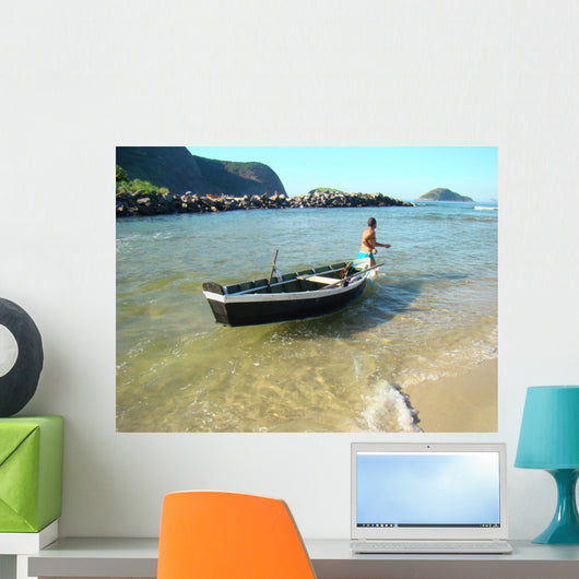 Fishing Boat Pond Wall Decal