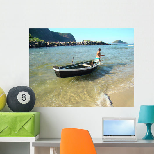 Fishing Boat Pond Wall Decal