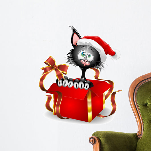 Cat Cartoon Christmas Gift-gatto Wall Decal