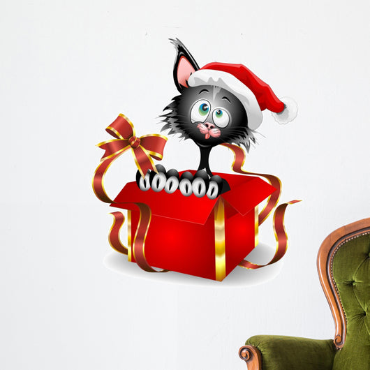 Cat Cartoon Christmas Gift-gatto Wall Decal