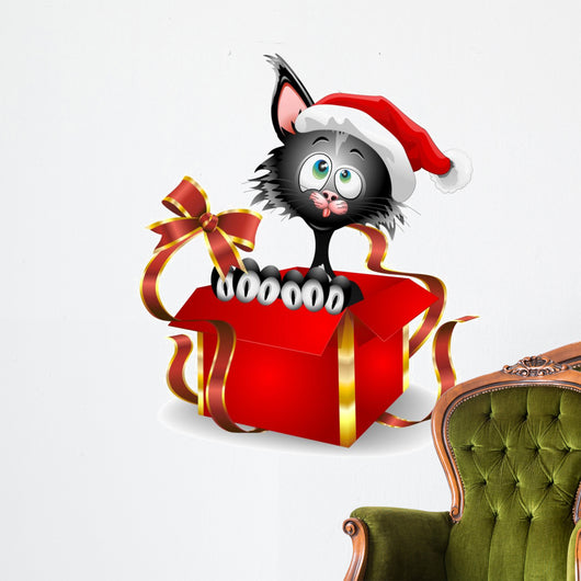 Cat Cartoon Christmas Gift-gatto Wall Decal