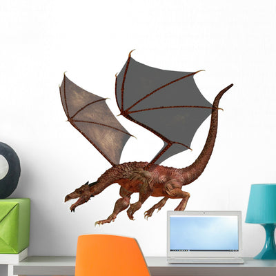Orange Red Dragon Wall Decal shown on a wall